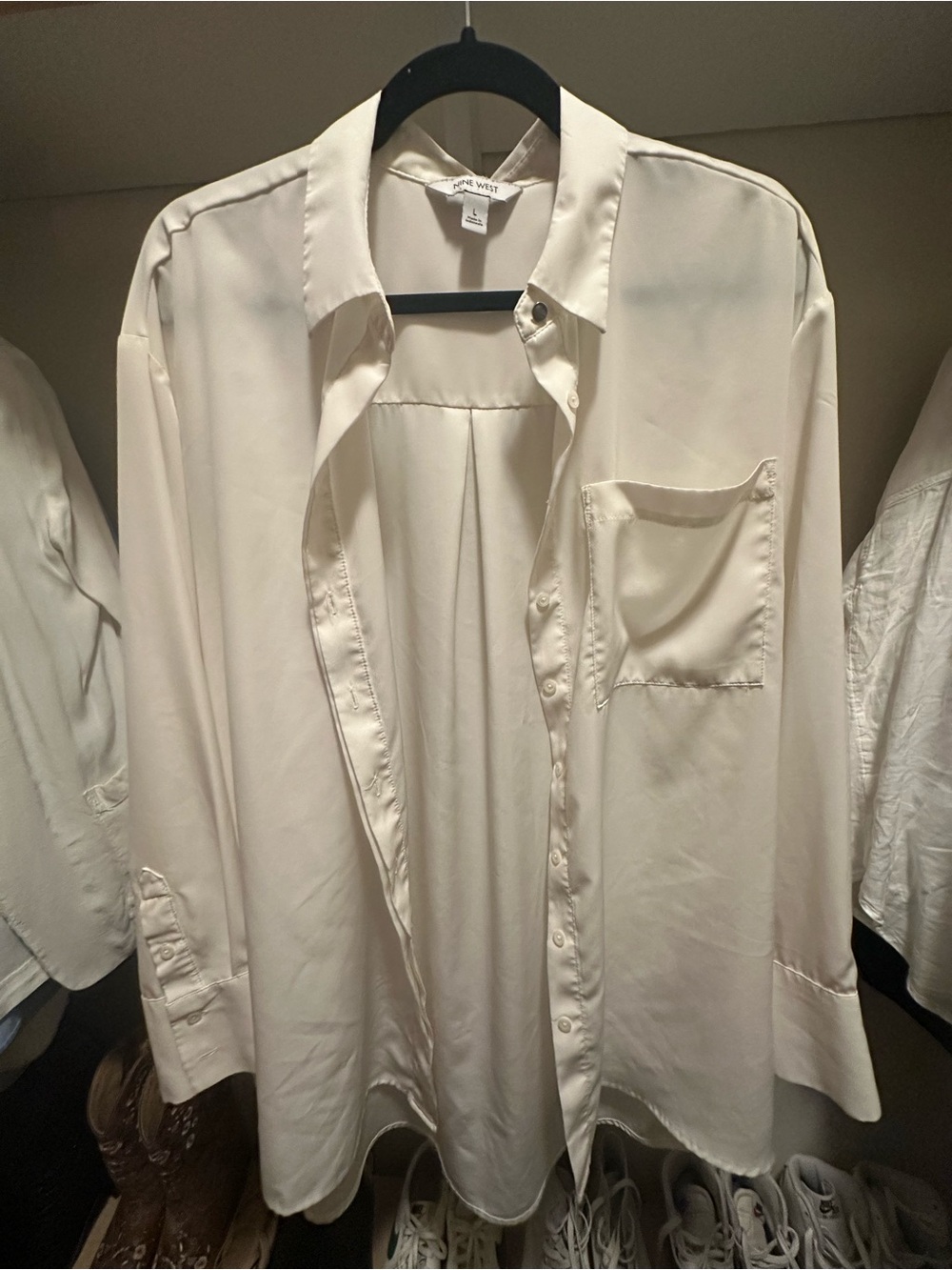 Nine West Ivory Silk Button-Down Blouse
